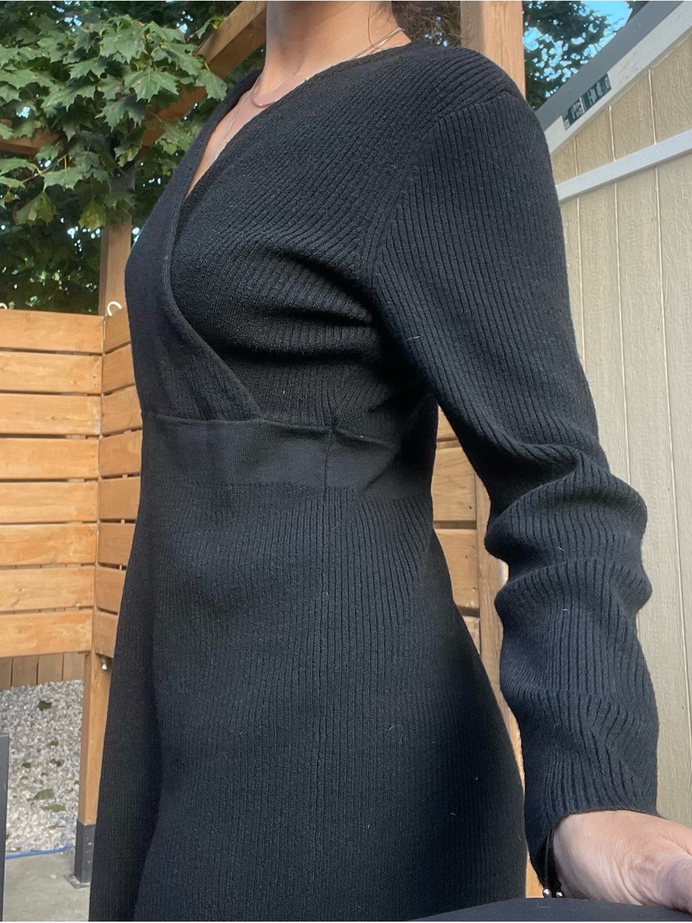 Joe Fresh Black Ribbed Wrap-Style Long Sleeve Sweater Dress NWT